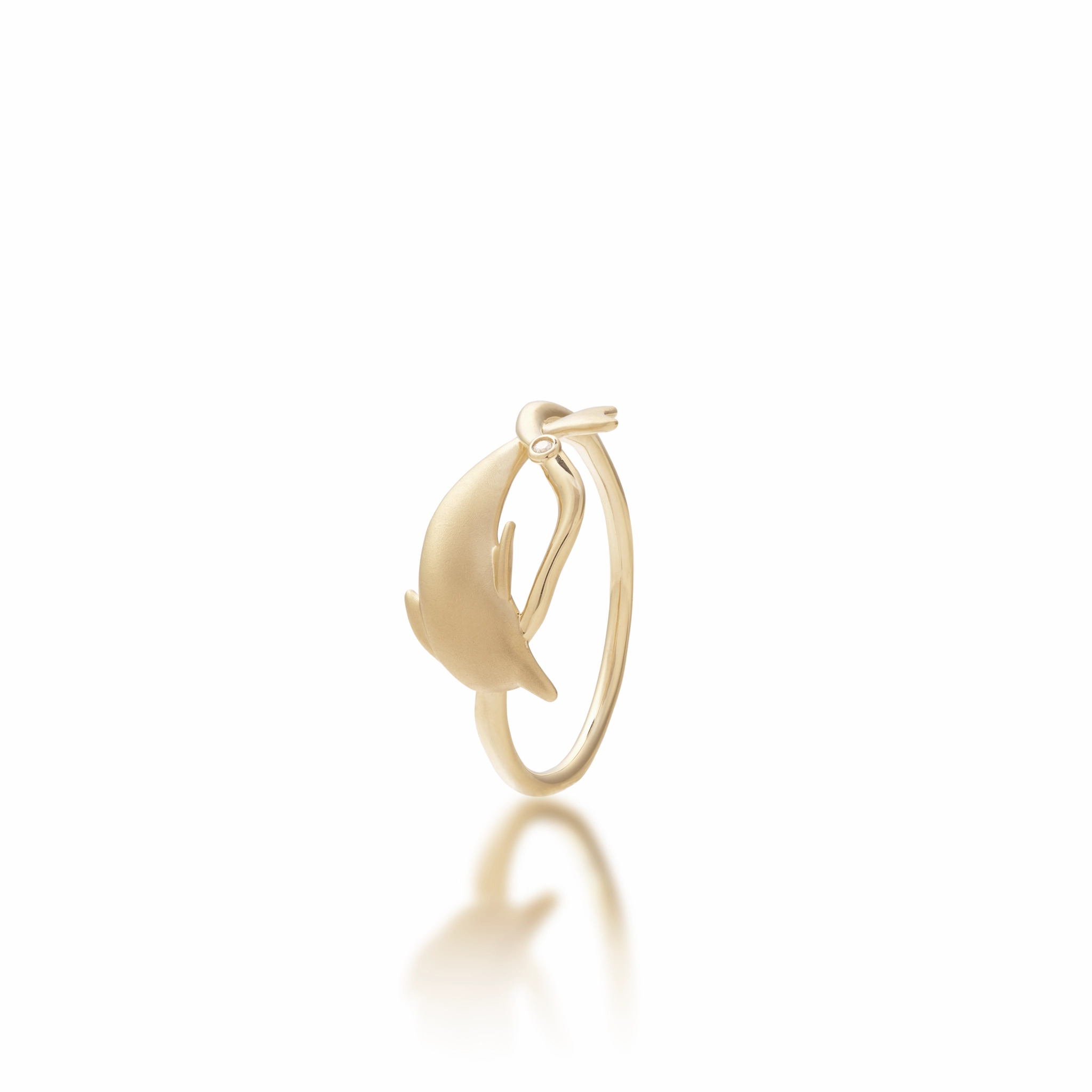 Dainty Finish Bubble Dolphin Ring in Gold with Diamond - 10mm
