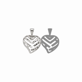 Aloha Heart Pendant in White Gold - 15mm Polished Lines