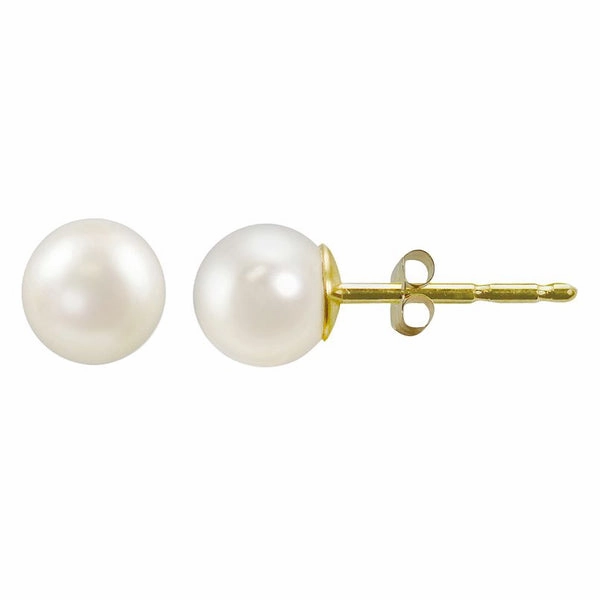 14K Yellow Gold Cultured Pearl Stud Earrings Brilliant Detail