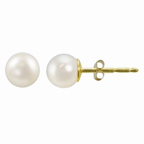 14K Yellow Gold Cultured Pearl Stud Earrings Brilliant Detail