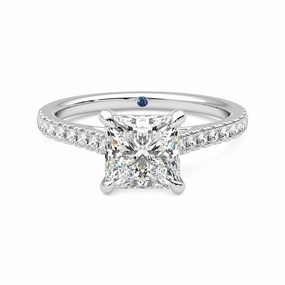 Custom Finish Princess Cut Moissanite Engagement Ring with Hidden Anniversary Stone and Pav?? Accents