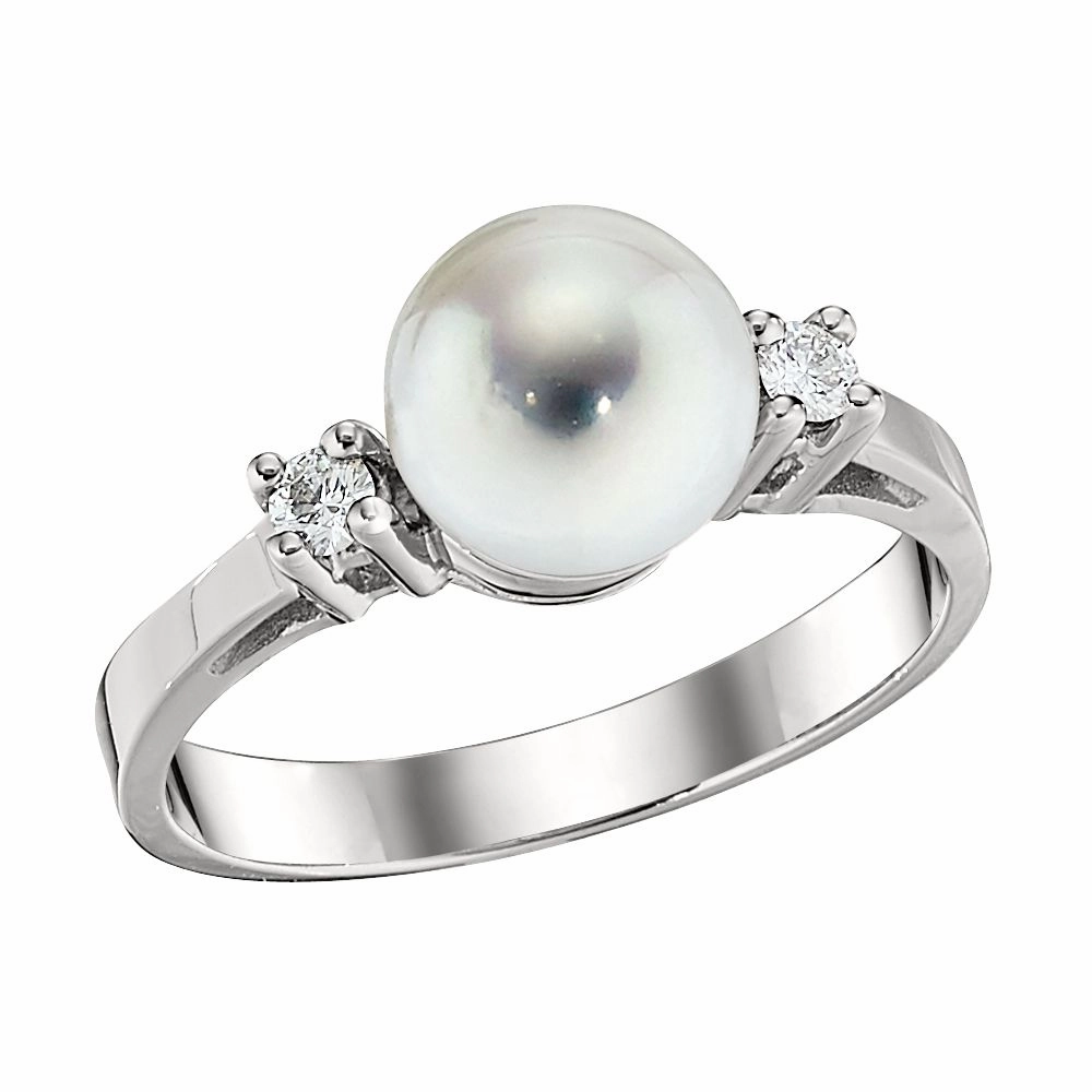 Classic Appeal Daily Outfit Timeless Akoya Cultured Pearl and Round Diamond Side Stone Ring