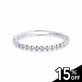 14K White Gold Bujukan Beaded Stackable Ring Glossy Touch