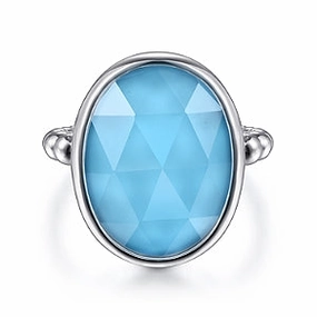 925 Sterling Silver Rock Crystal and Turquoise Oval Signet Ring Elegant Contour Elegant Fashion