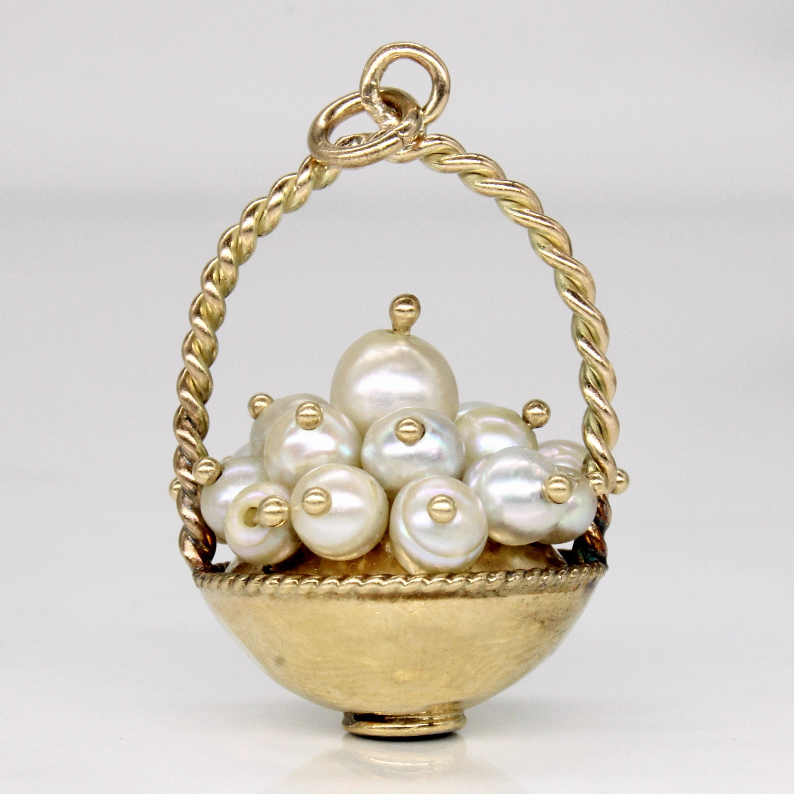 14k Yellow Gold Pearl Basket Charm Cool Spark