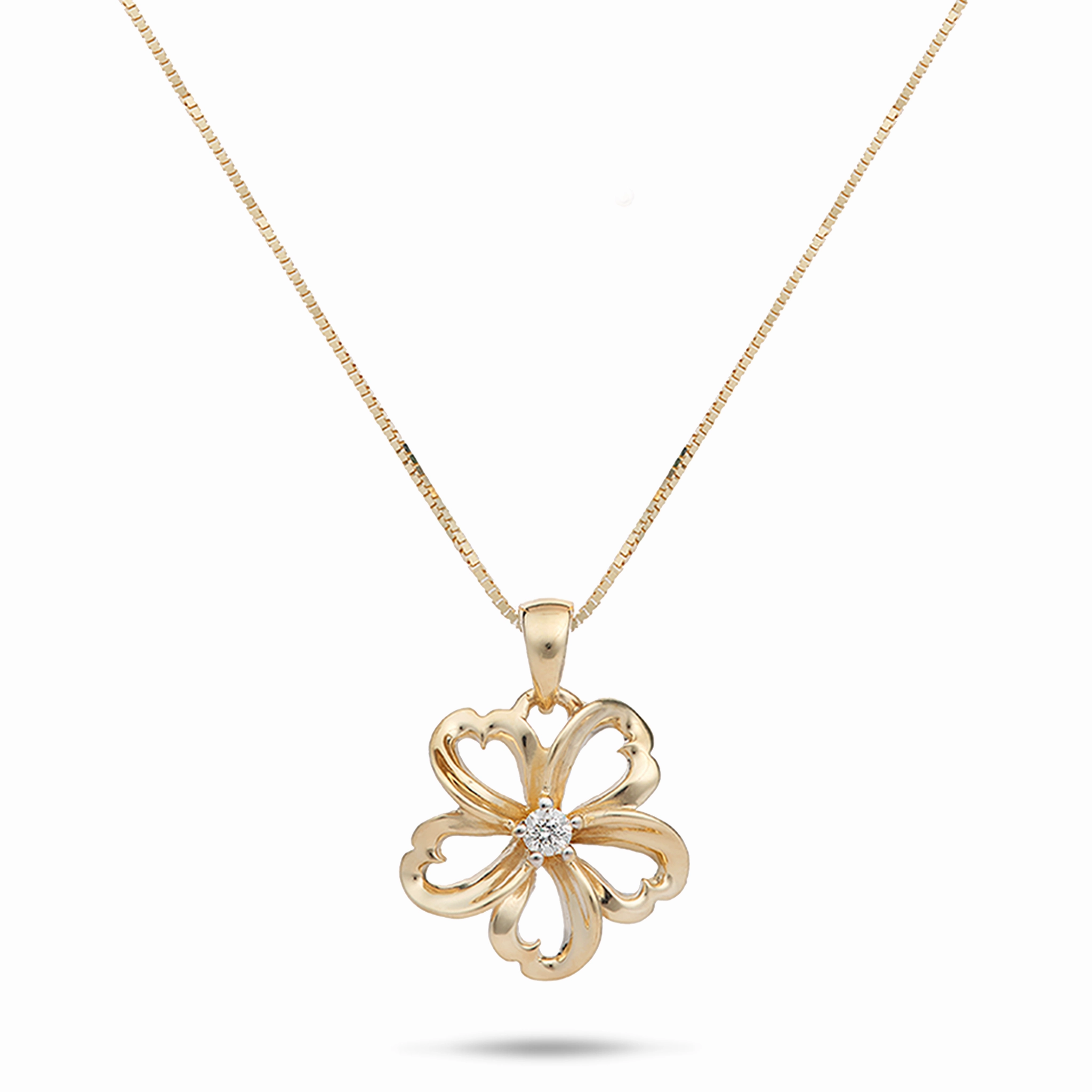 Luxury Look 18" Plumeria Pendant Necklace in Gold with Diamond - 14mm
