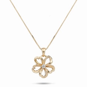 18" Plumeria Pendant Necklace in Gold with Diamond - 14mm Precious Finish Elite Accent