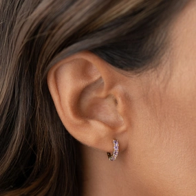 Sharp Silhouette Daily Fashion February Birthstone Huggie Earrings - Amethyst