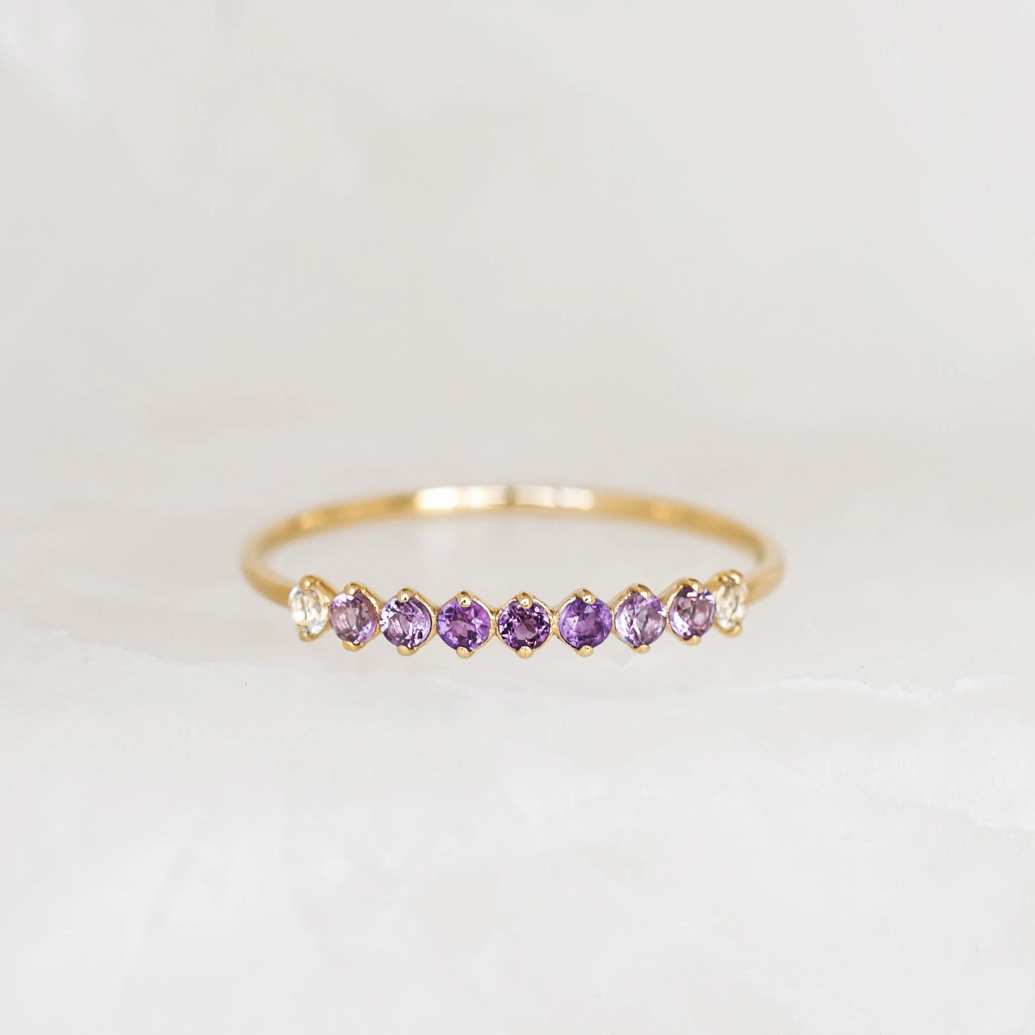 Eye Catcher Handcrafted Jewelry Finish February Birthstone Ring 14k Gold - Ombre Amethyst