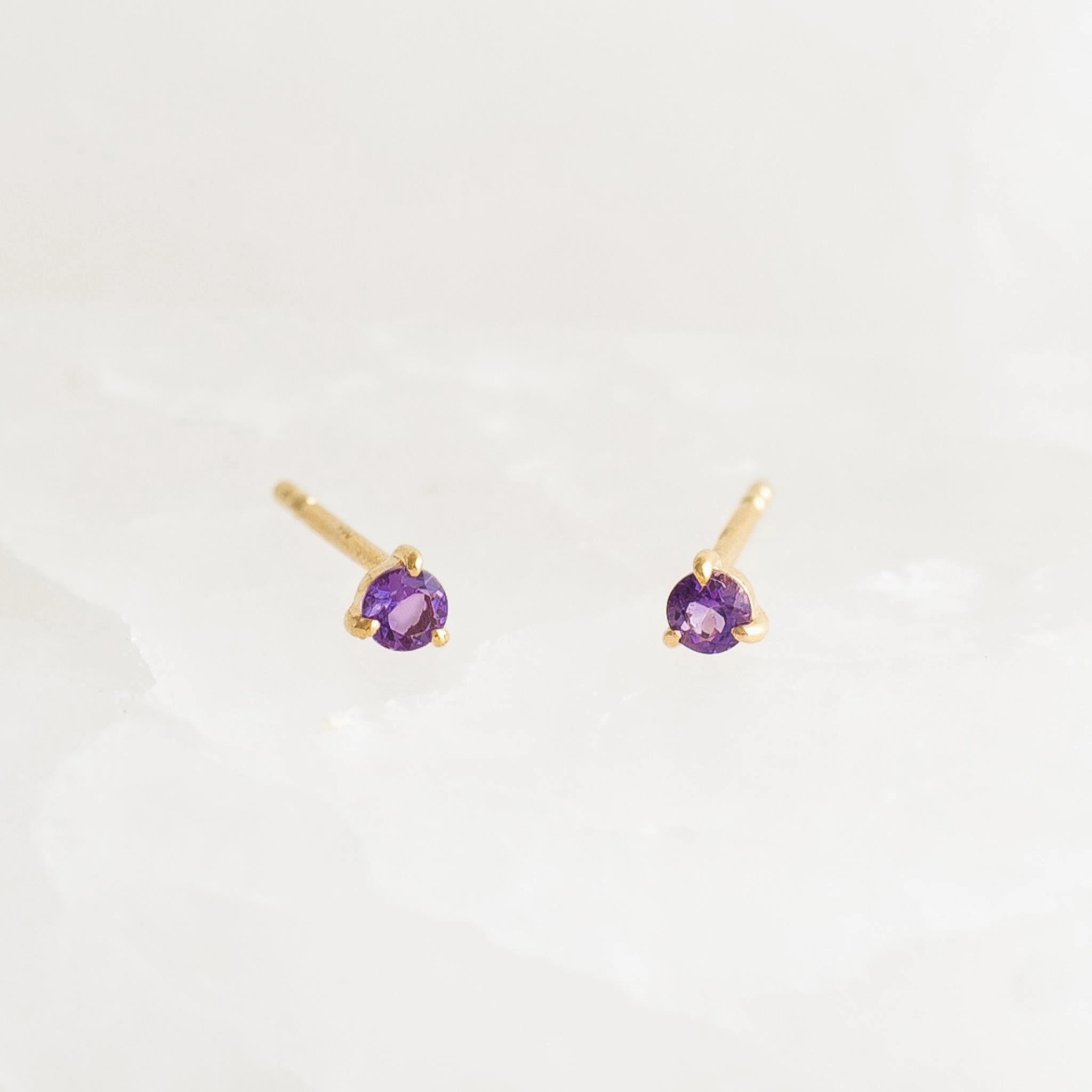 Captivating Accent Delicate Edge February Birthstone Stud Earrings 14k Gold - Amethyst