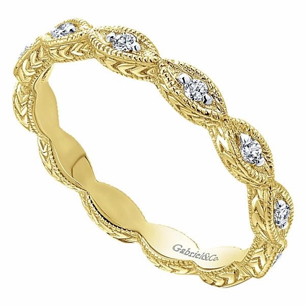Marquise Shaped Stackable Diamond Ring 14K Yellow Gold Romantic Jewelry