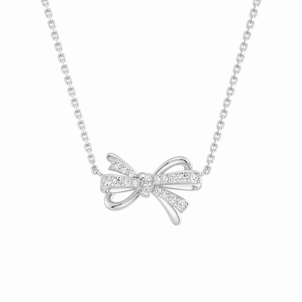 Filigree Bow Edge Moissanite Diamond Necklace Pretty Pair