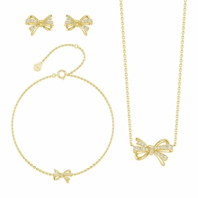 Elegant accessory Contemporary Edge Filigree Bow Moissanite and Diamond Jewelry Set Necklace Bracelet and Earrings