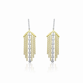 14K Yellow Gold and Diamond Chain Earrings Fine Detailing Elegant Choice