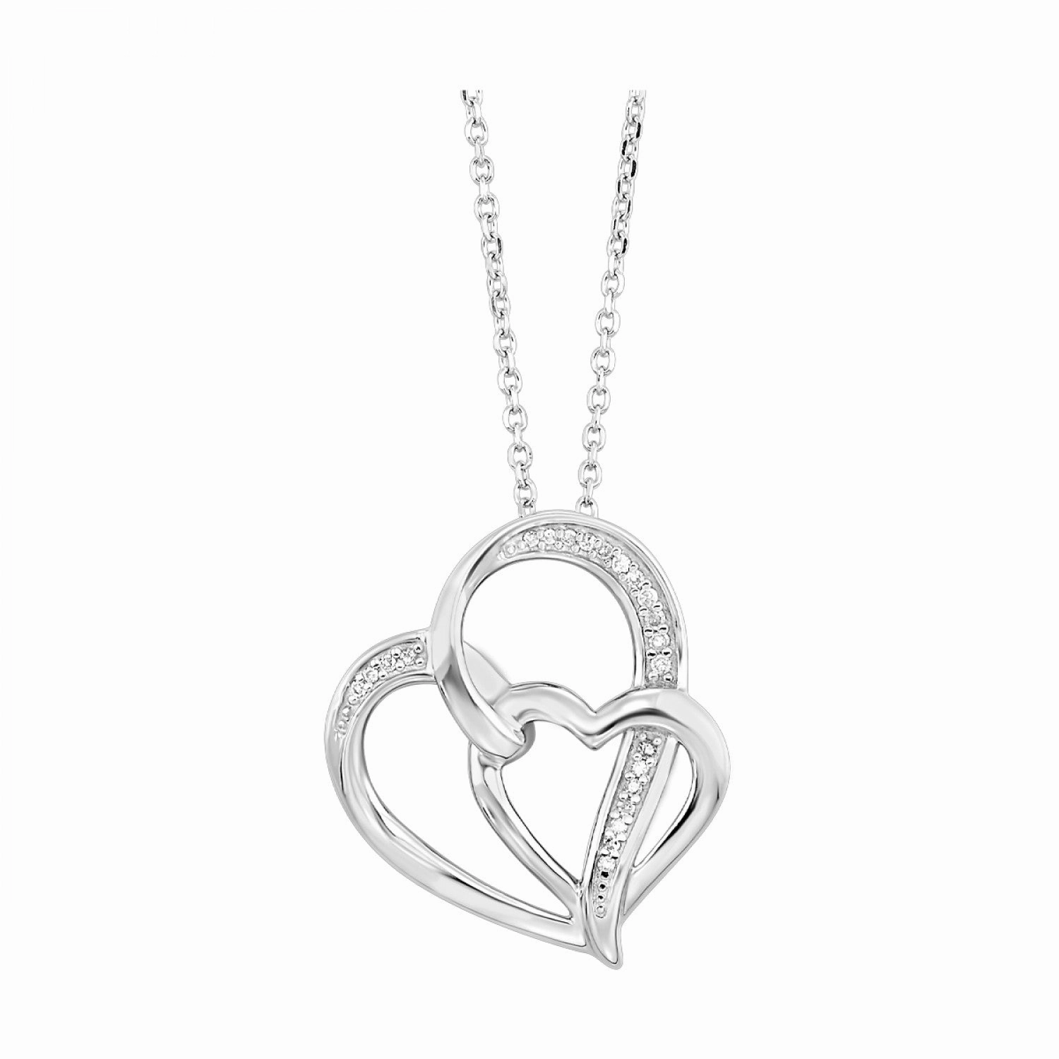 Substantial Accessory Sterling Silver .05cttw Diamond Double Heart Pendant