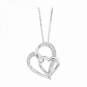 Sterling Silver .05cttw Diamond Double Heart Pendant Weekend Outfit Glam Glow