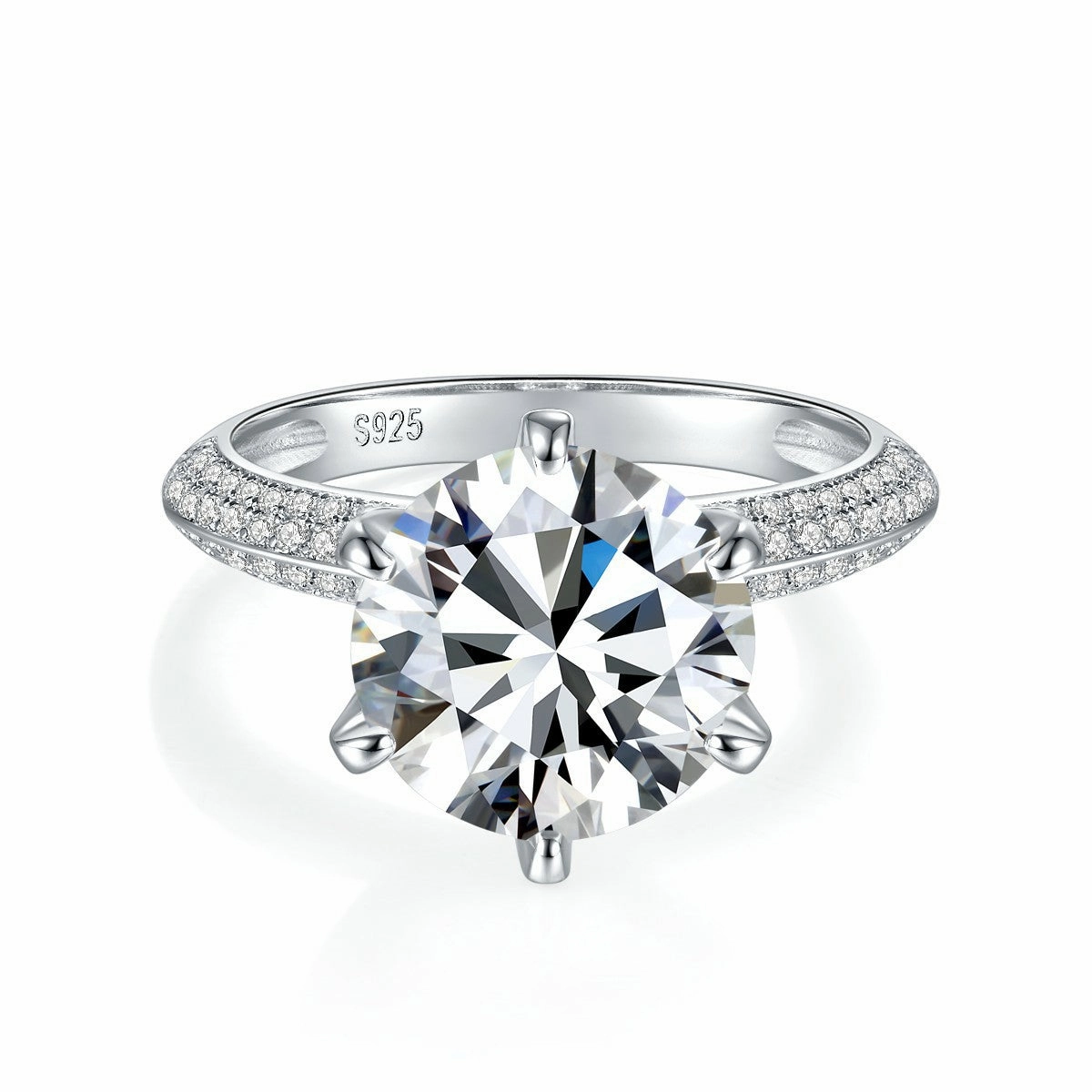Trendy Spark Clean Accent Round Brilliant Solitaire Diamond Engagement Ring | S925 | Moissanite