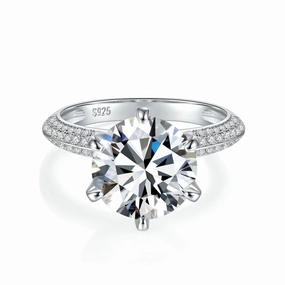 Trendy Spark Clean Accent Round Brilliant Solitaire Diamond Engagement Ring | S925 | Moissanite