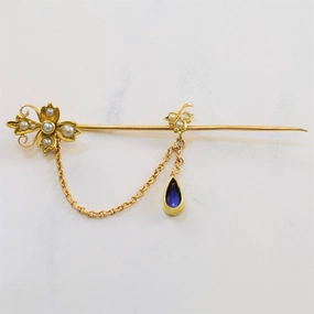 Victorian Seed Pearl & Sapphire Cloak Closure | 0.28ctw, 0.50ct | 2" | Subtle Form Trendy Gifts
