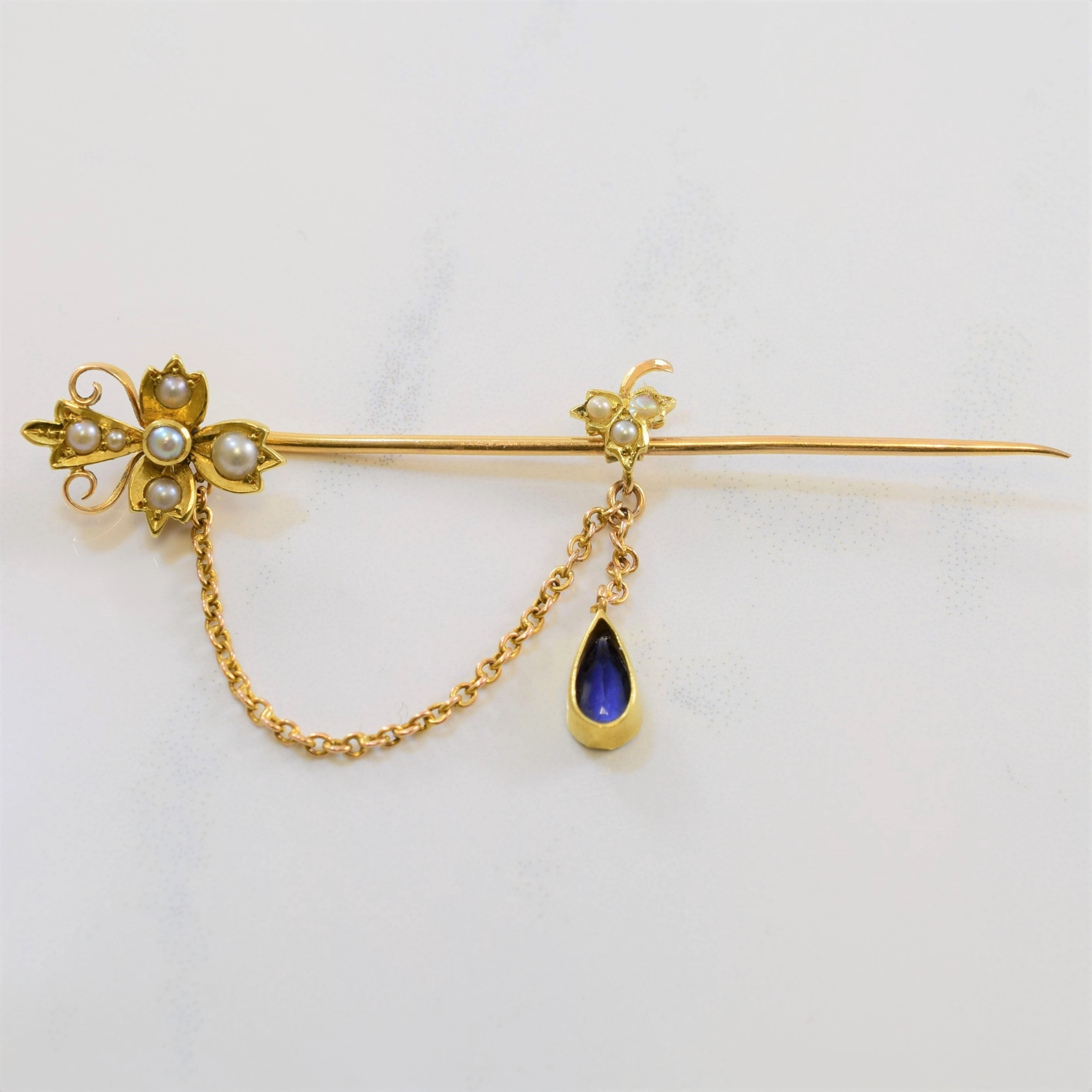Victorian Seed Pearl & Sapphire Cloak Closure | 0.28ctw, 0.50ct | 2" | Subtle Form Trendy Gifts