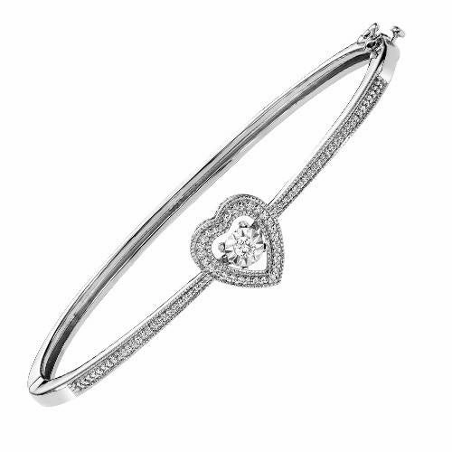 Heart Shaped Rhythm of Love Bangle Diamond Bracelet 1/4Cttw Striking Detail