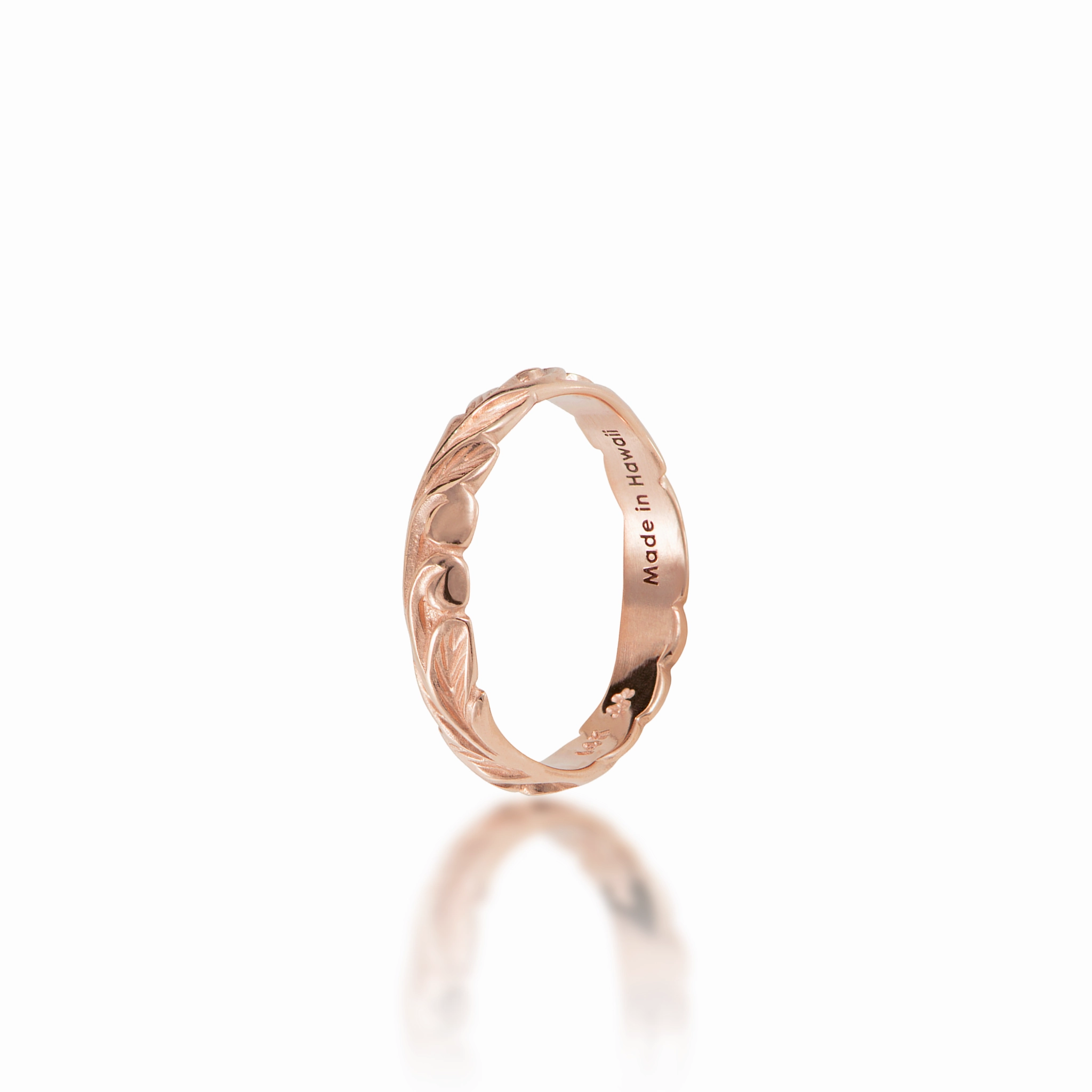 Hawaiian Heirloom Old English Scroll Ring in Rose Gold - 3mm Shiny Stones Polished Surface