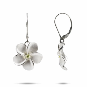 Plumeria Peridot Earrings in Sterling Silver - 17mm Mirror Selfie