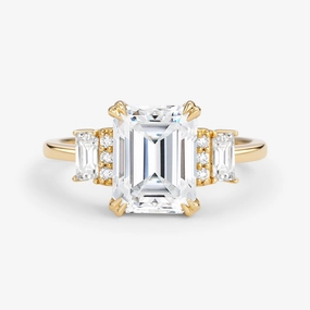 Lush Accent Light Radiance Emerald Cut Moissanite Classic Yellow Gold Engagement Ring