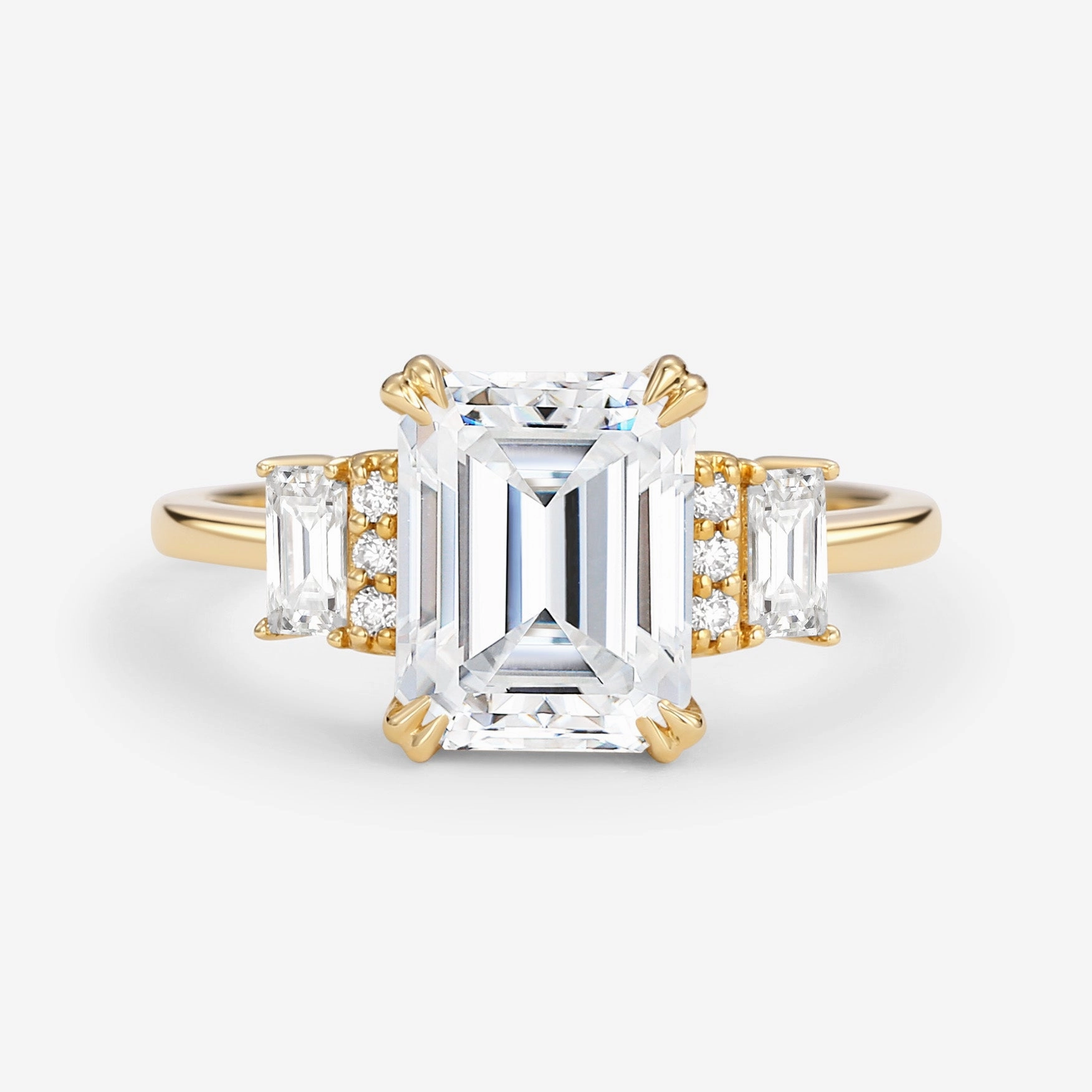 Emerald Cut Moissanite Classic Yellow Gold Engagement Ring Luminous Detail Elegant Sparkle