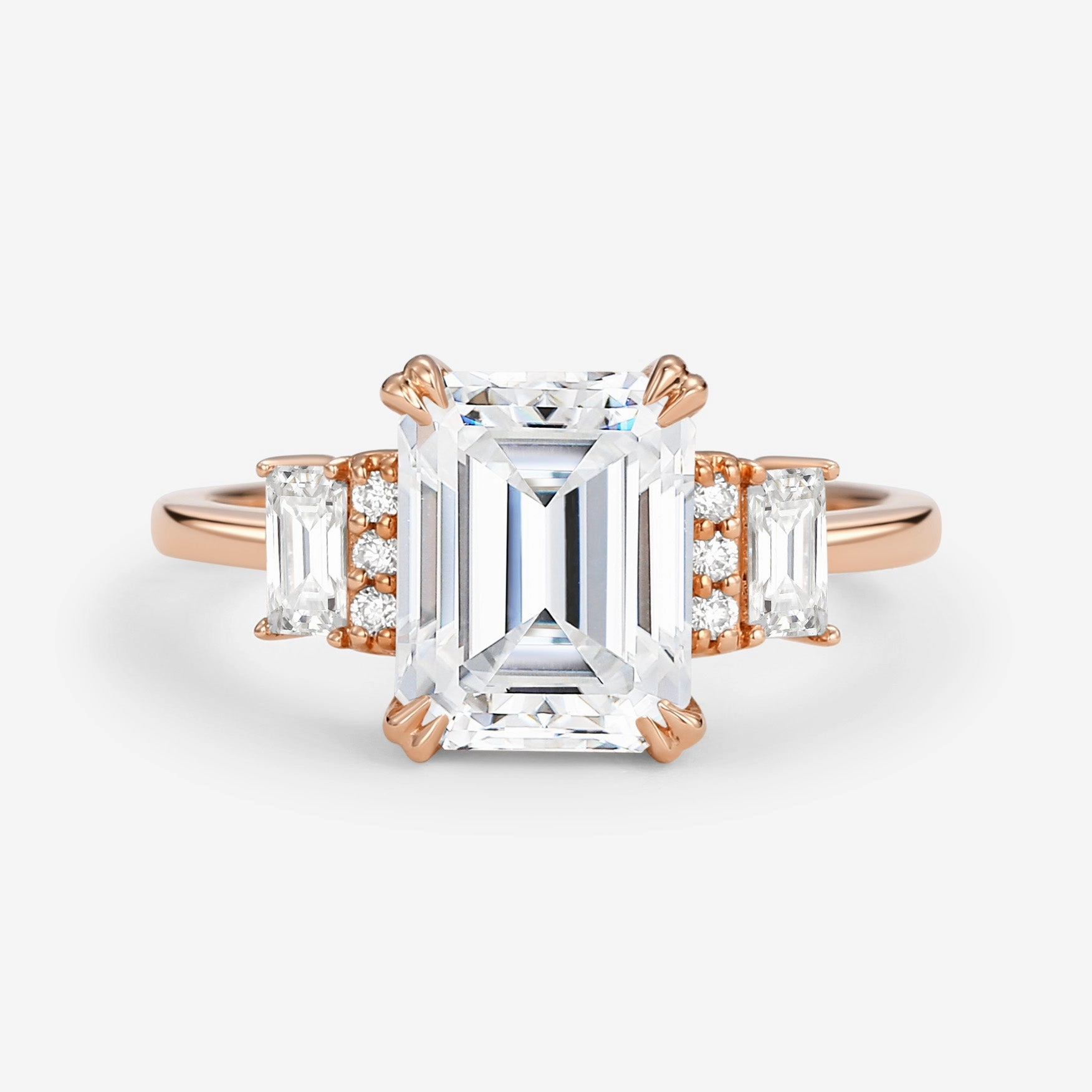 Fashionable Detail Emerald Cut Moissanite Classic Yellow Gold Engagement Ring