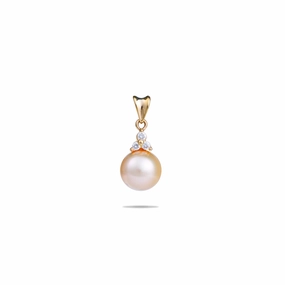 Vibrant Shine Look Dainty Finish South Sea Gold Pearl Pendant in Gold with Diamonds - 9-10mm