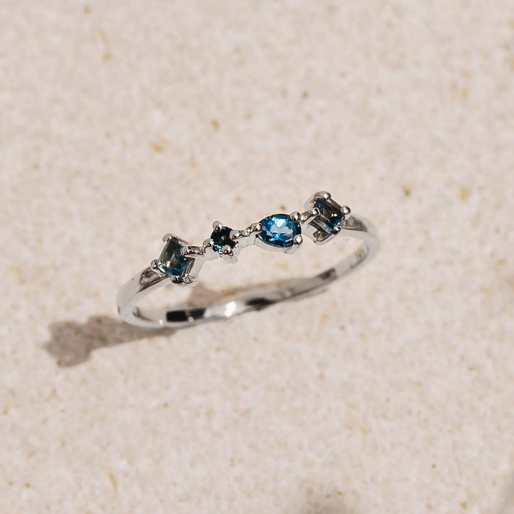 Smooth Feature Timeless Gem White Gold London Blue Topaz Ring - Ilse Luxe