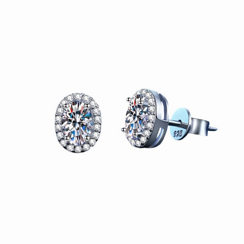 Oval Moissanite Halo Stud Earrings in S925 Sterling Silver Timeless Shine Craftwork Quiet Look