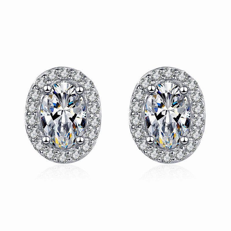 Glam Edge Mood Piece Oval Moissanite Halo Stud Earrings in S925 Sterling Silver