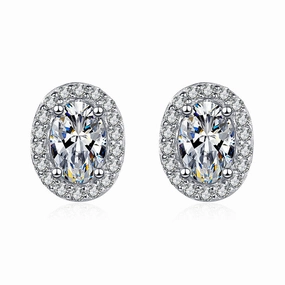 Glam Edge Mood Piece Oval Moissanite Halo Stud Earrings in S925 Sterling Silver