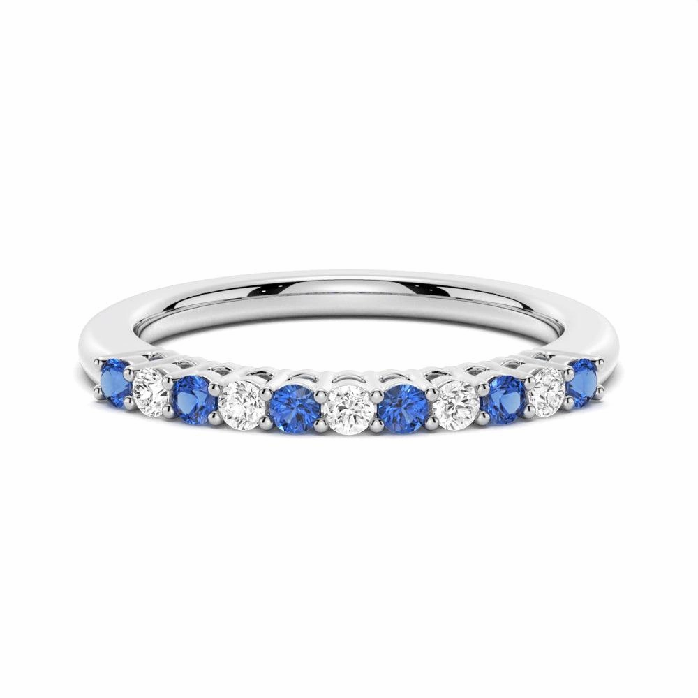 Blue Sapphire and White Sapphire Half Eternity Wedding Band Formal Outfit