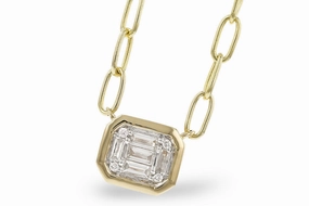 Classic Pop Sculpted Edge 14K Yellow Gold .14cttw Round & Baguette Diamond Necklace