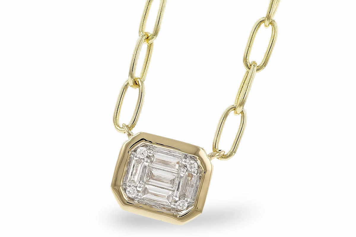 Classic Pop Sculpted Edge 14K Yellow Gold .14cttw Round & Baguette Diamond Necklace