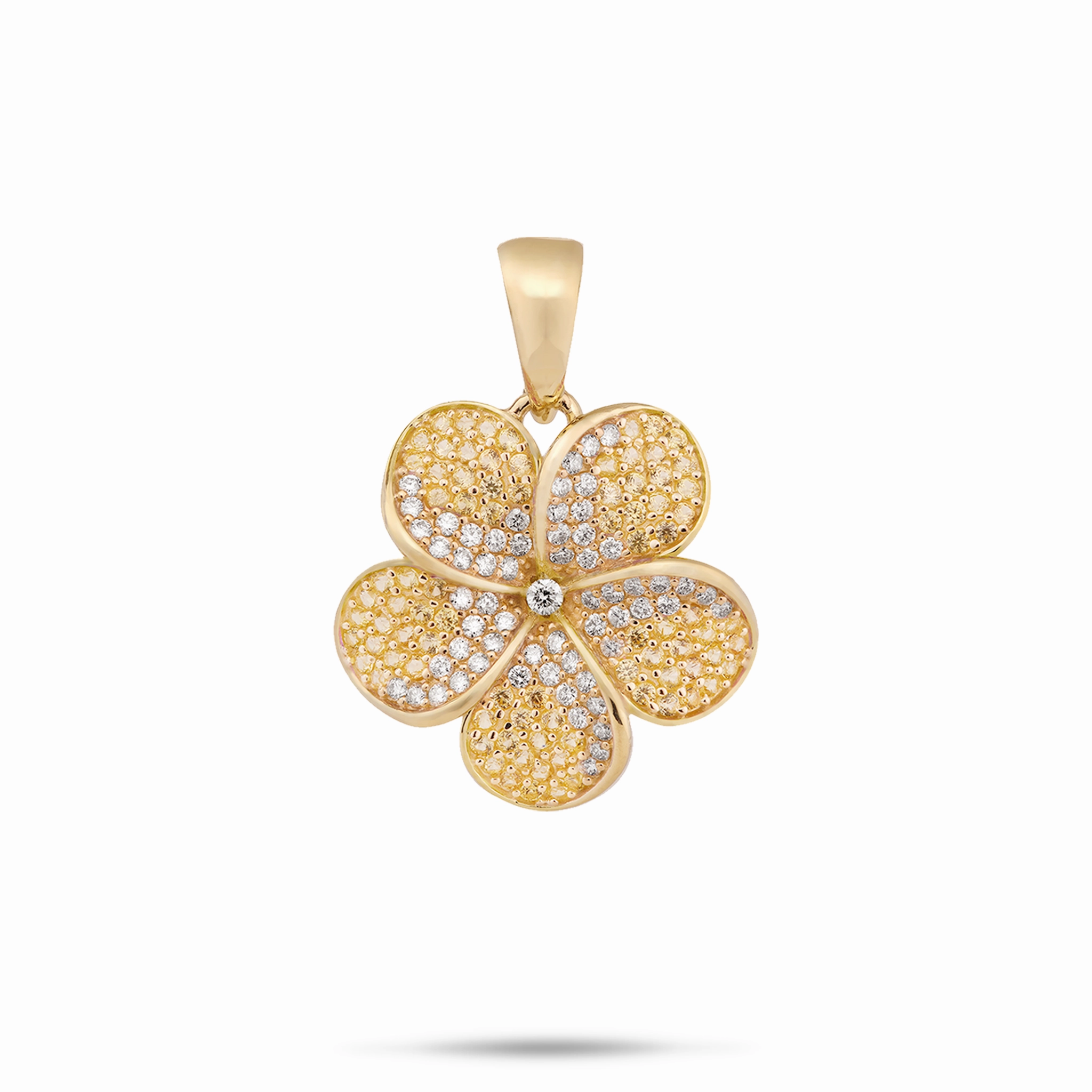 Plumeria Yellow Sapphire Pendant in Gold with Diamonds - 20mm Polished Element
