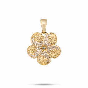 Radiant Design Shine Accent Plumeria Yellow Sapphire Pendant in Gold with Diamonds - 20mm