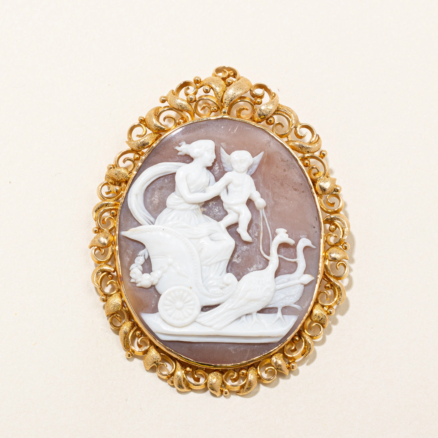 'Cavelti' Carved Shell Cameo Brooch & Pendant | 30.00ct | Statement Highlight