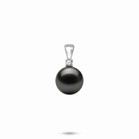 Tahitian Black Pearl Pendant in White Gold with Diamond - 10-11mm Bold Finish