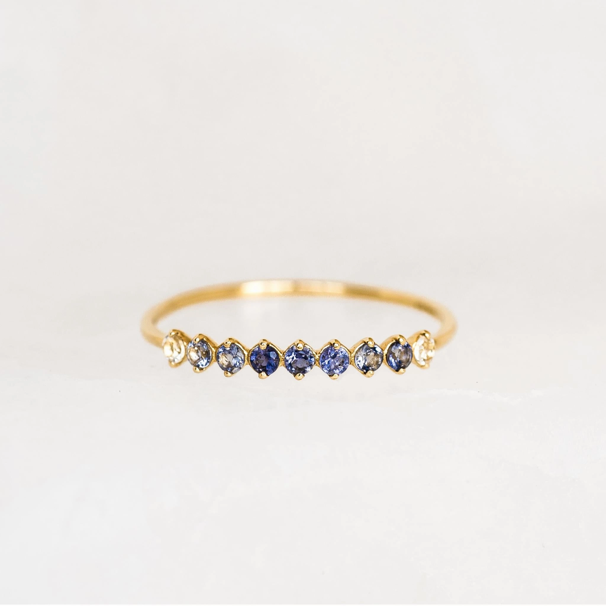 December Birthstone Ring 14k Gold - Ombre Cordierite Gleaming Gem