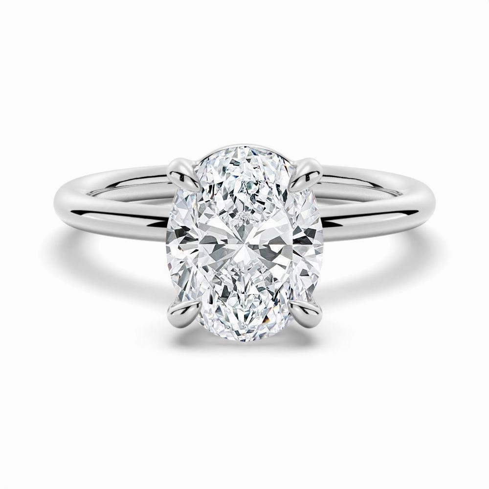 Glam Style Four Prongs Oval Solitaire Moissanite Engagement Ring