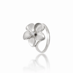 Plumeria Ring in White Gold with Diamond - 16mm Timeless Accessory