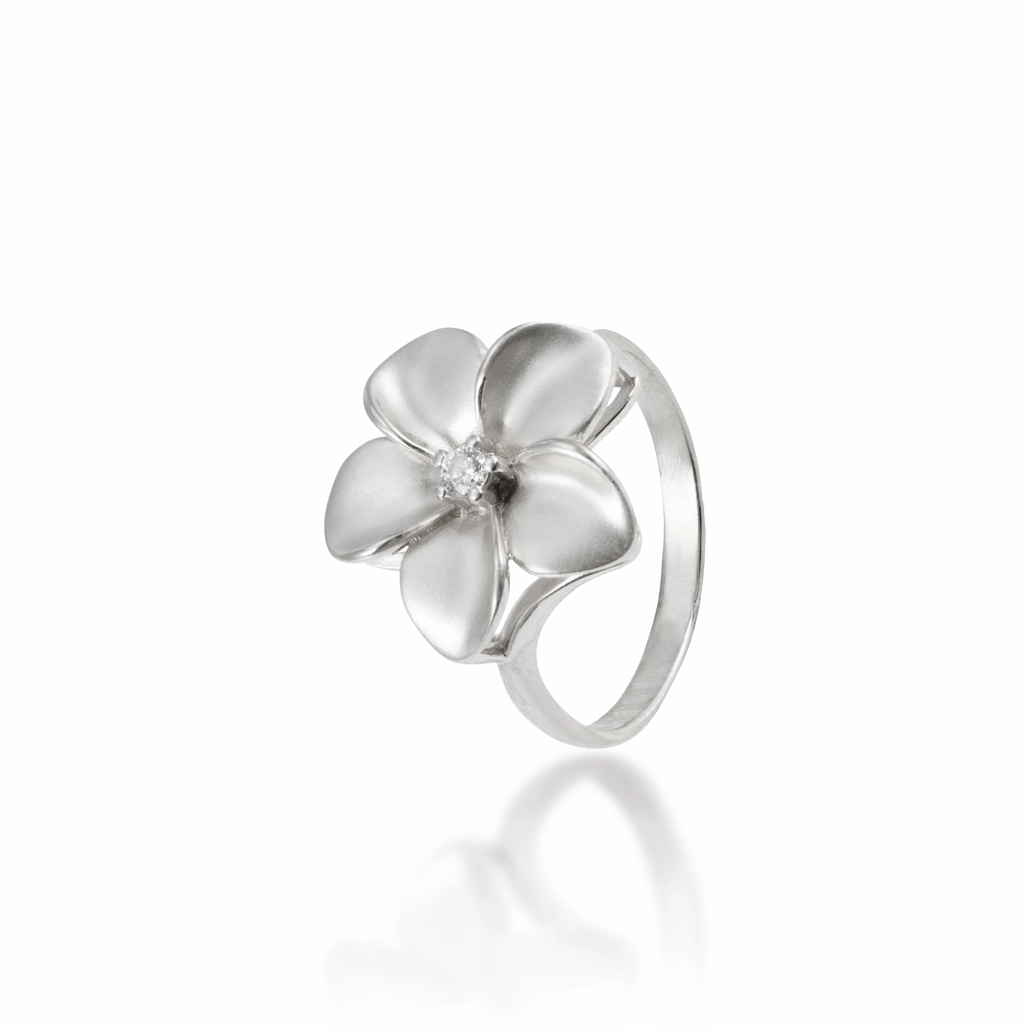 Plumeria Ring in White Gold with Diamond - 16mm Timeless Accessory