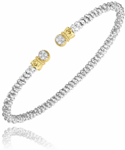 Graceful Layer Trendy Gift 14K Yellow Gold and Sterling Silver Diamond Bangle Bracelet