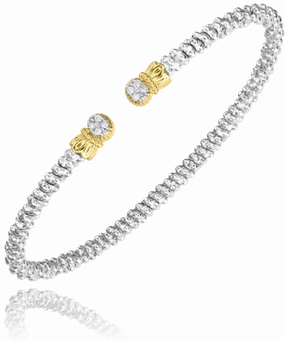 Graceful Layer Trendy Gift 14K Yellow Gold and Sterling Silver Diamond Bangle Bracelet