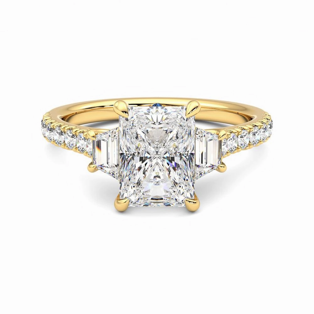 Minimal Spark Smooth Detail Three Stone Radiant Cut & Half Moon Moissanite Engagement Ring with Hidden Anniversary Stone Accent