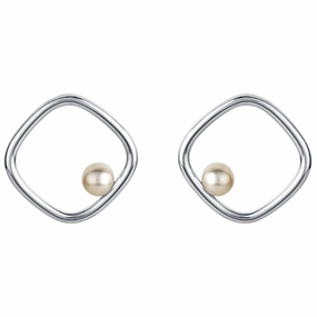 Freshwater Cultured Pearl Gravity Square Earrings in Sterling Silver Trendy Glow Cool Moment